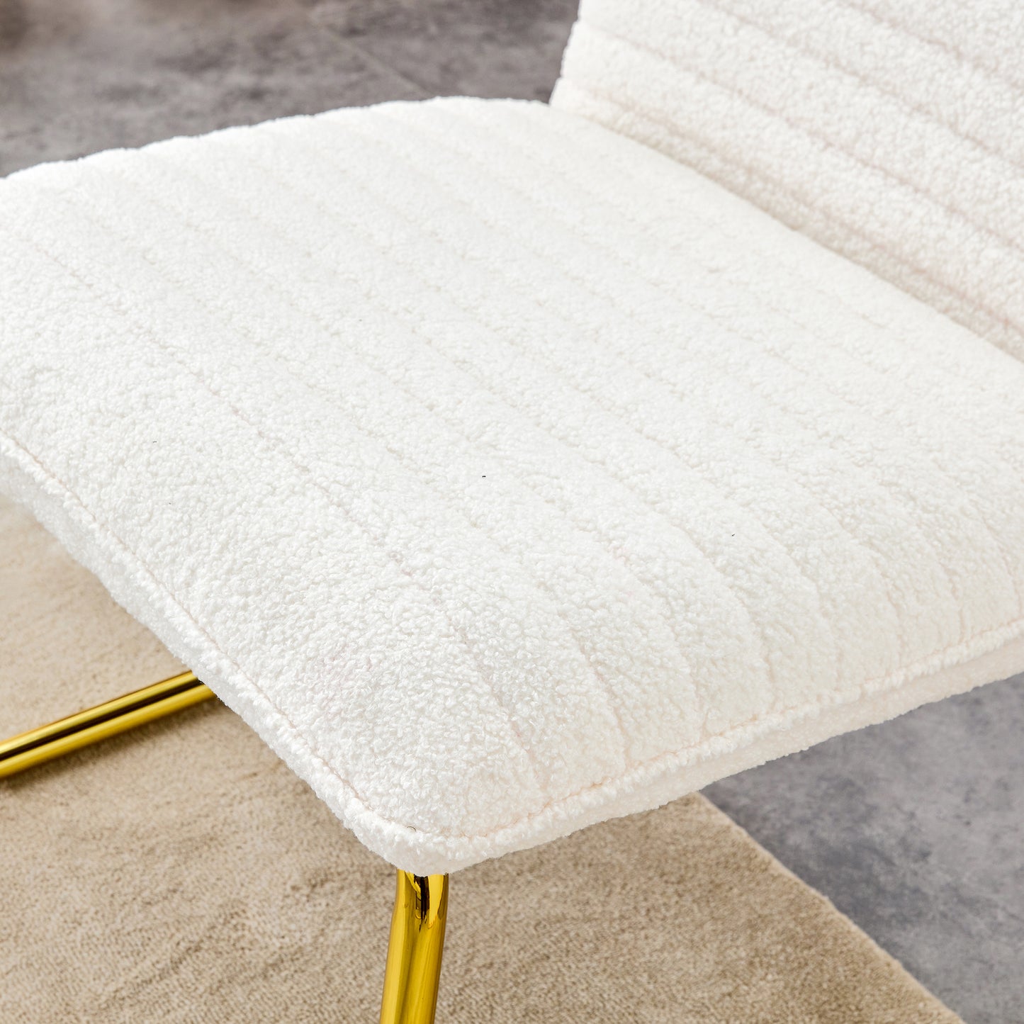 White Minimalist Armless Sofa Chair with Plush Cushion and Backrest - Elegant Design with Golden Metal Legs, Ideal for Offices, Restaurants, Kitchens, and Bedrooms