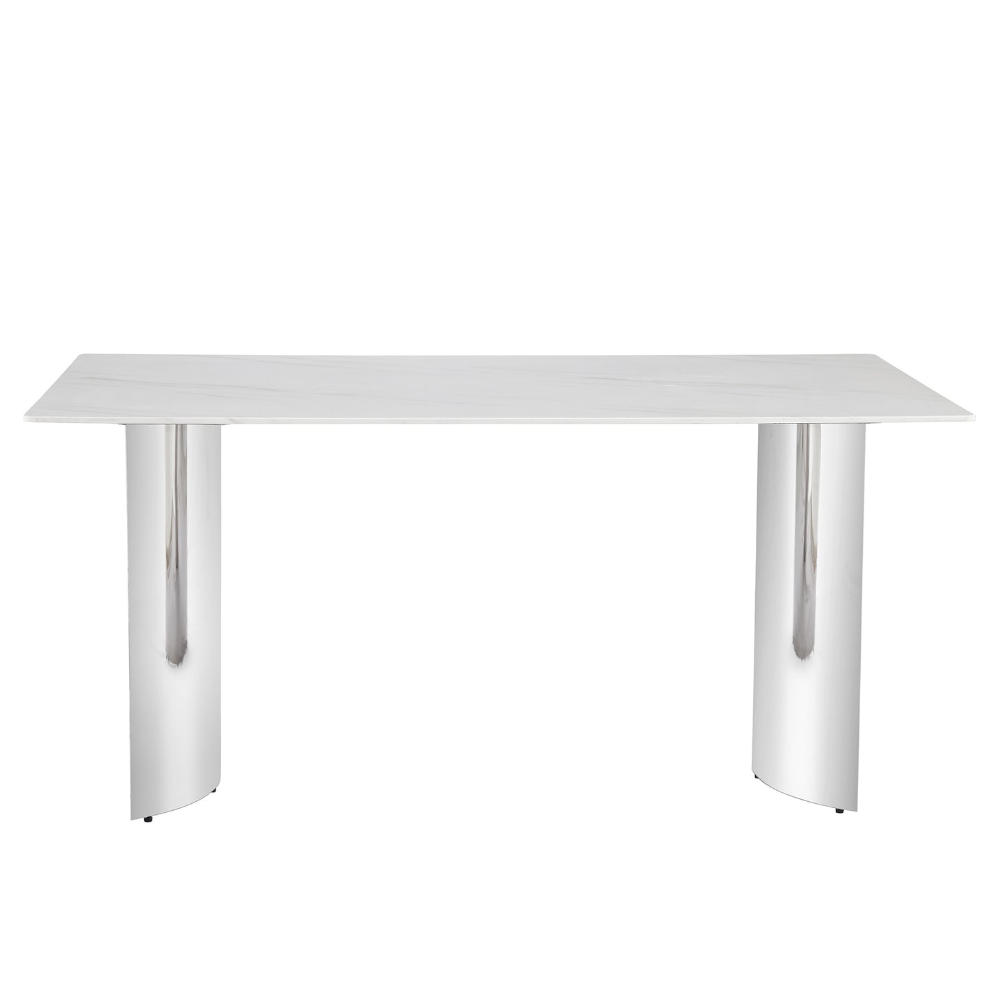 Contemporary White Imitation Marble Glass Dining Table - Stable Stainless Steel Legs for Stylish Dining Rooms