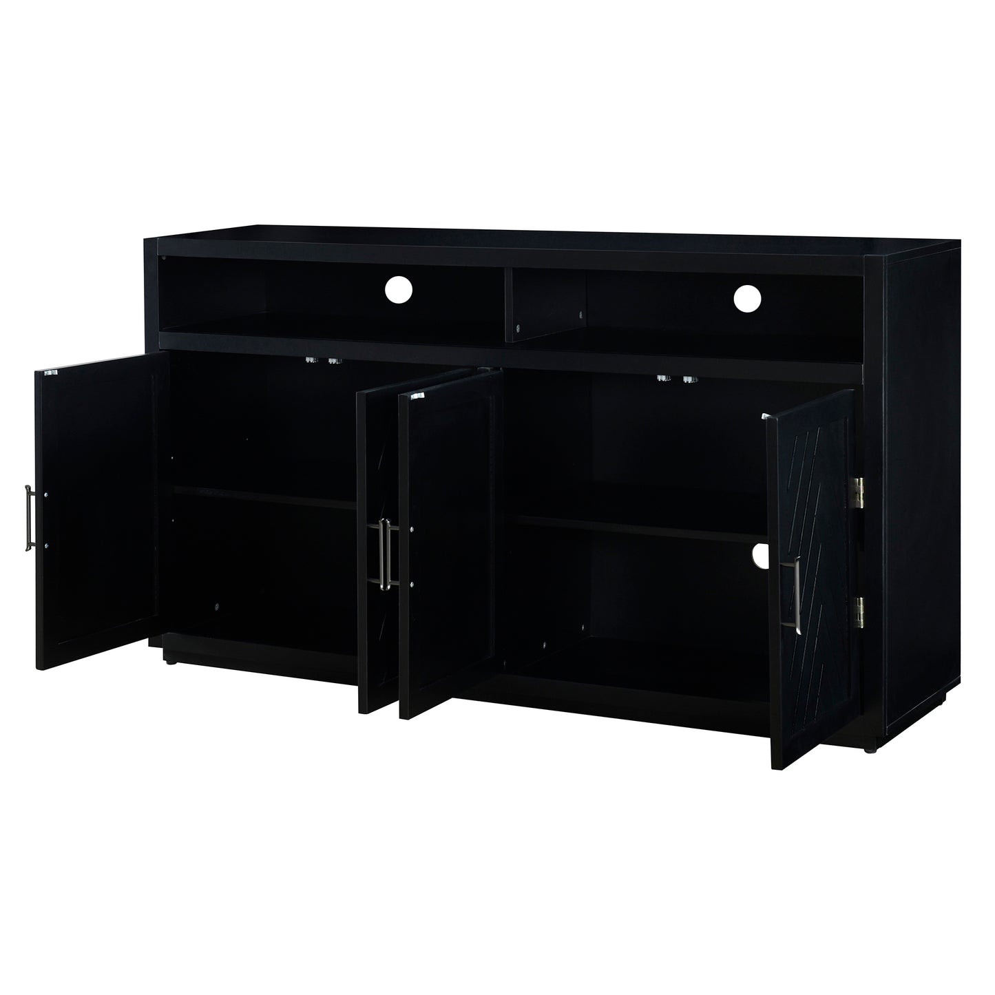 TREXM 4-door Classic Sideboard with Open Storage and Adjustable Shelves Perfect for kitchens,  living rooms (Black)