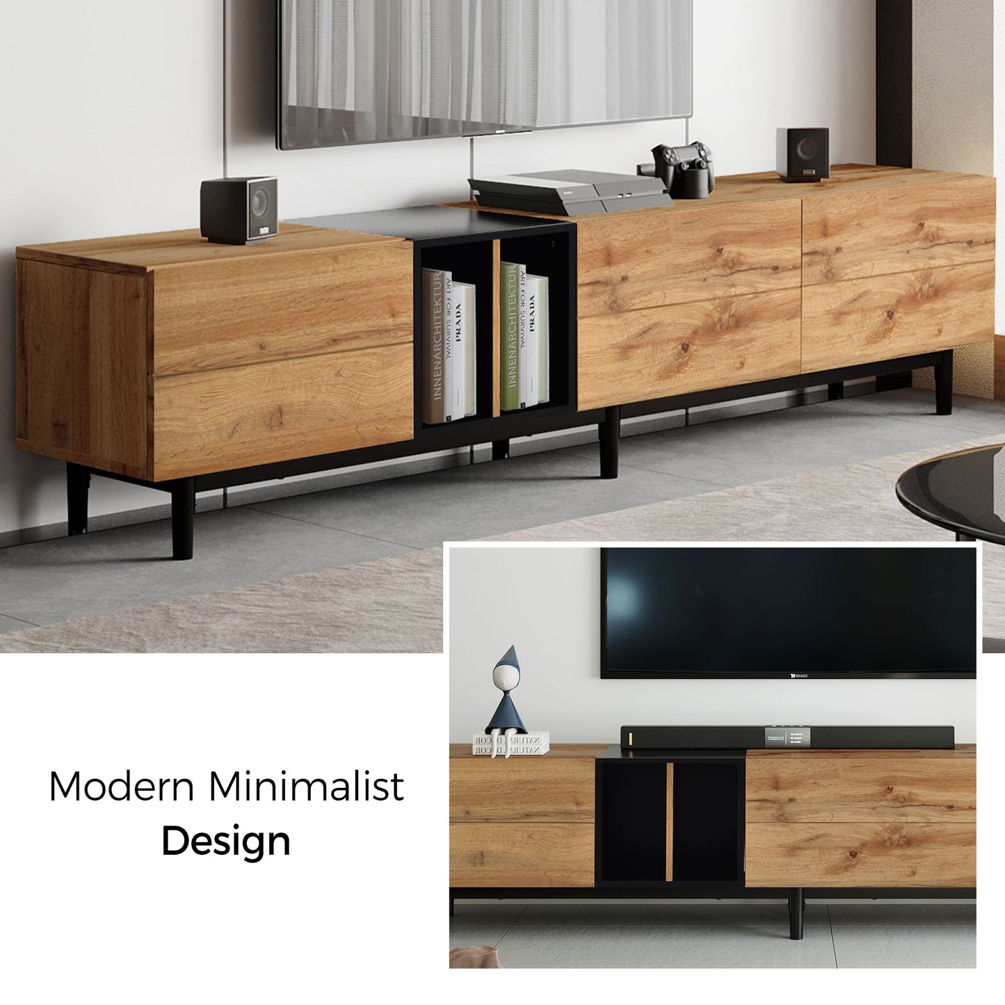 Modern TV Stand for 80'' TV with 3 Doors, Media Console Table, Entertainment Center with Large Storage Cabinet for Living Room, Bedroom