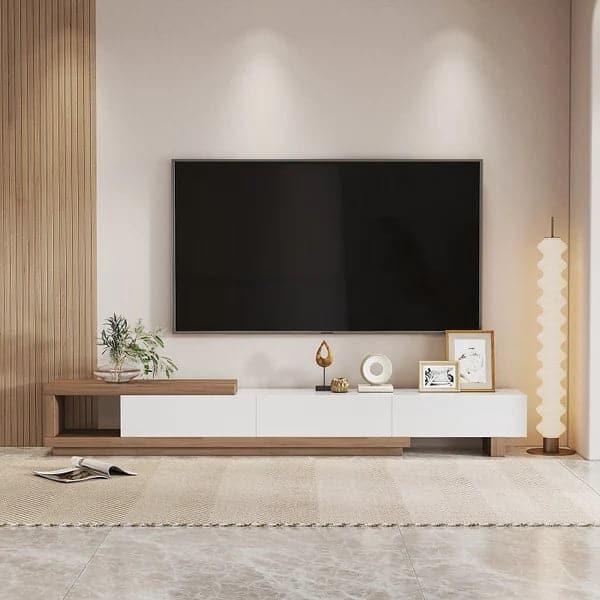 Modern TV Stand Retracted and Extendable 3-Drawer Media Console for TV Up to 80 Inch