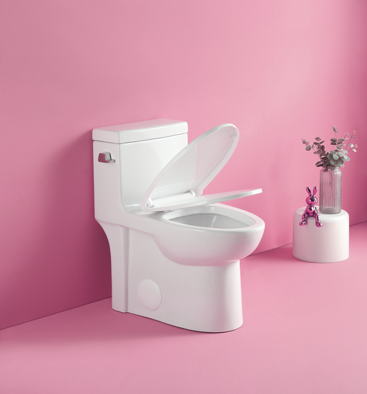 1.28 GPF Single-flush One Piece Toilet, Water-Saving Elongated Comfort Height Floor Mounted, Soft Closing Seat, 1000 Gram Map Flushing Score Toilet, Gloss White 23T03-GW