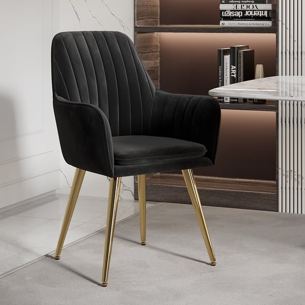 Modern Dining Chair Black Velvet Upholstered Dining Chairs With Arms (Set of 2)