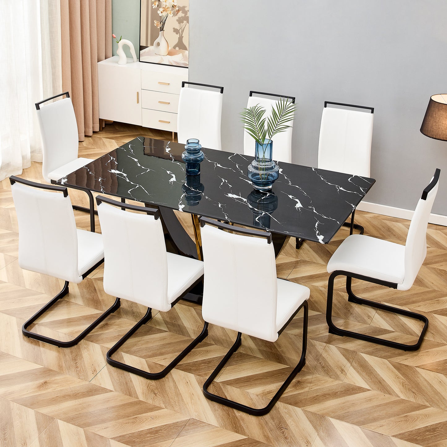 Stylish Rectangular Dining Table with Luxurious Black Imitation Marble Texture - Versatile Desk for Home