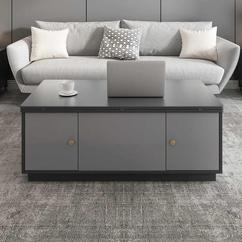 Set of 2 Gray Extendable 3 Drawers TV Stand & Lift-Top Coffee Table Set Up to 120"