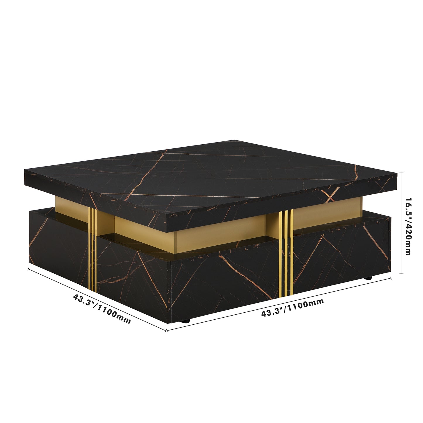 Modern Black Square Storage Coffee Table With 4 Drawers