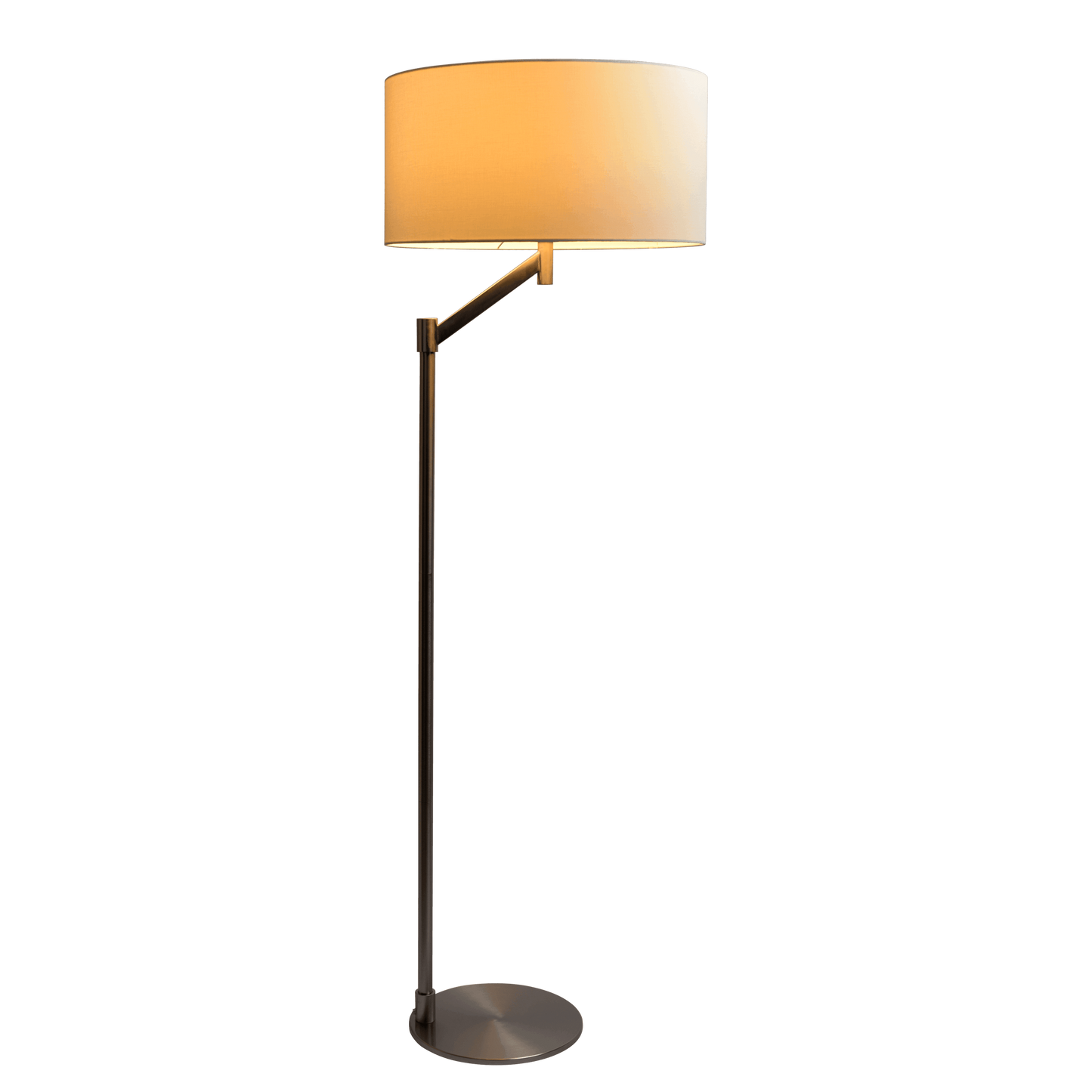 Zenith Offset Brass Base Floor Lamp with Drum-shaped Linen Shade