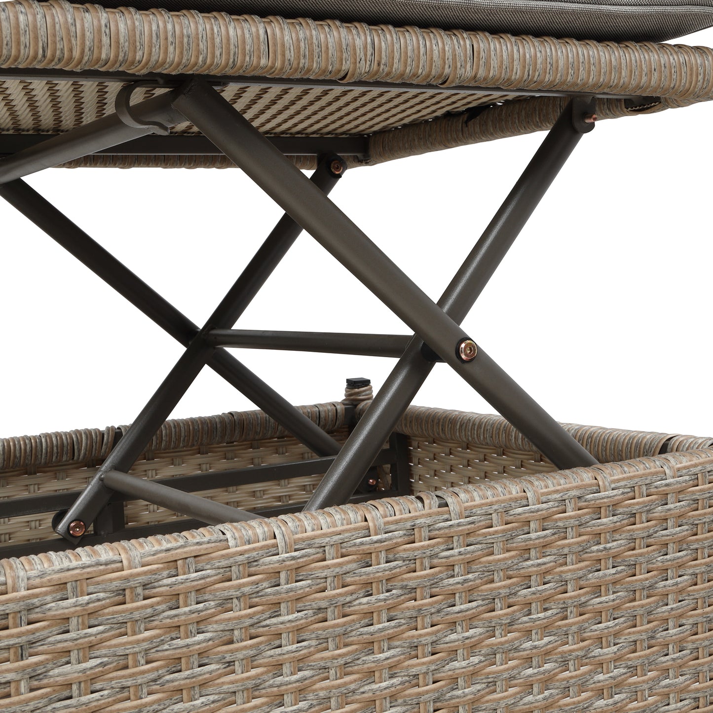 TOPMAX Ensemble de canapé de patio en osier en résine résistant aux UV 4 pièces avec auvent rétractable, coussins et table élévatrice, marron