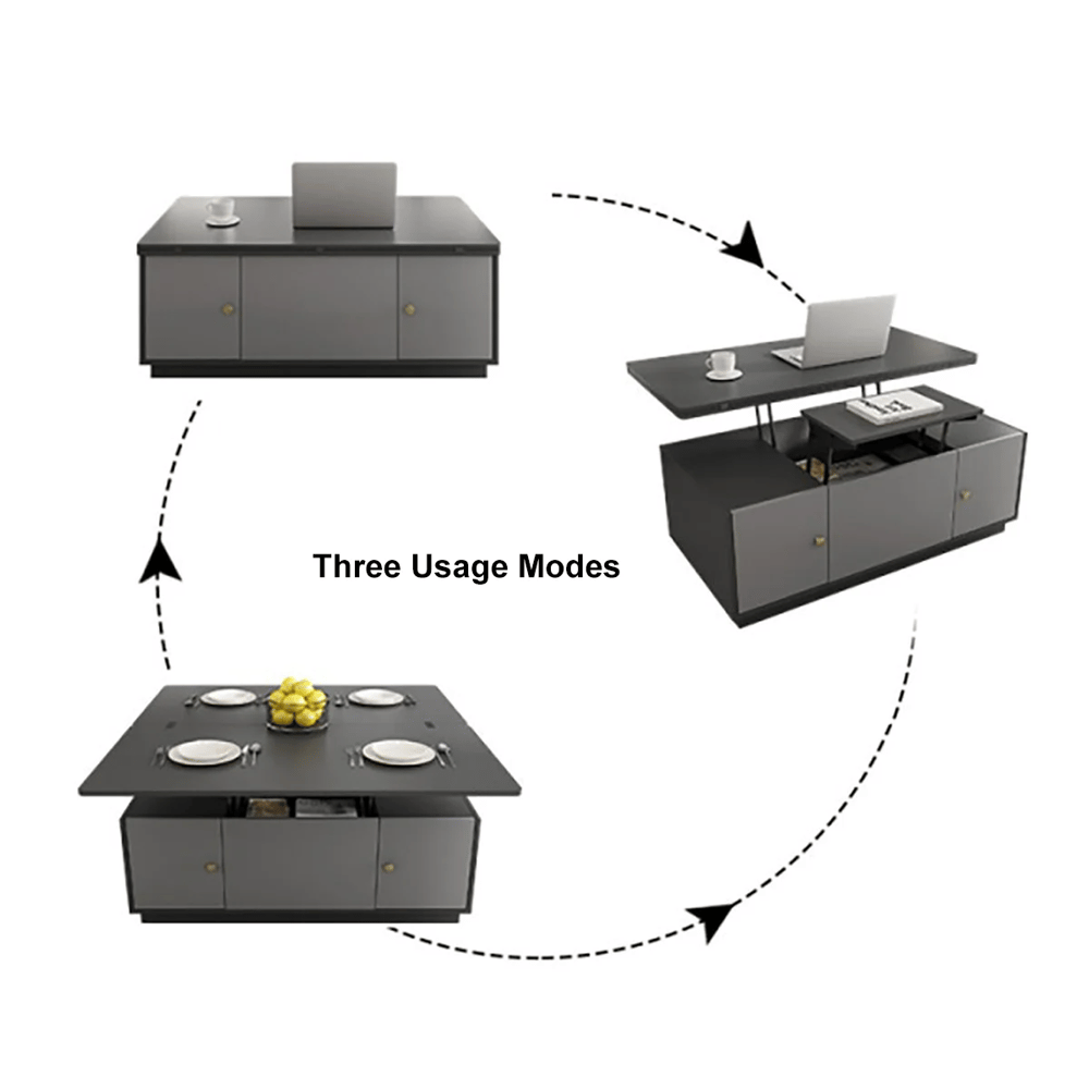 Set of 2 Gray Extendable 3 Drawers TV Stand & Lift-Top Coffee Table Set Up to 120"