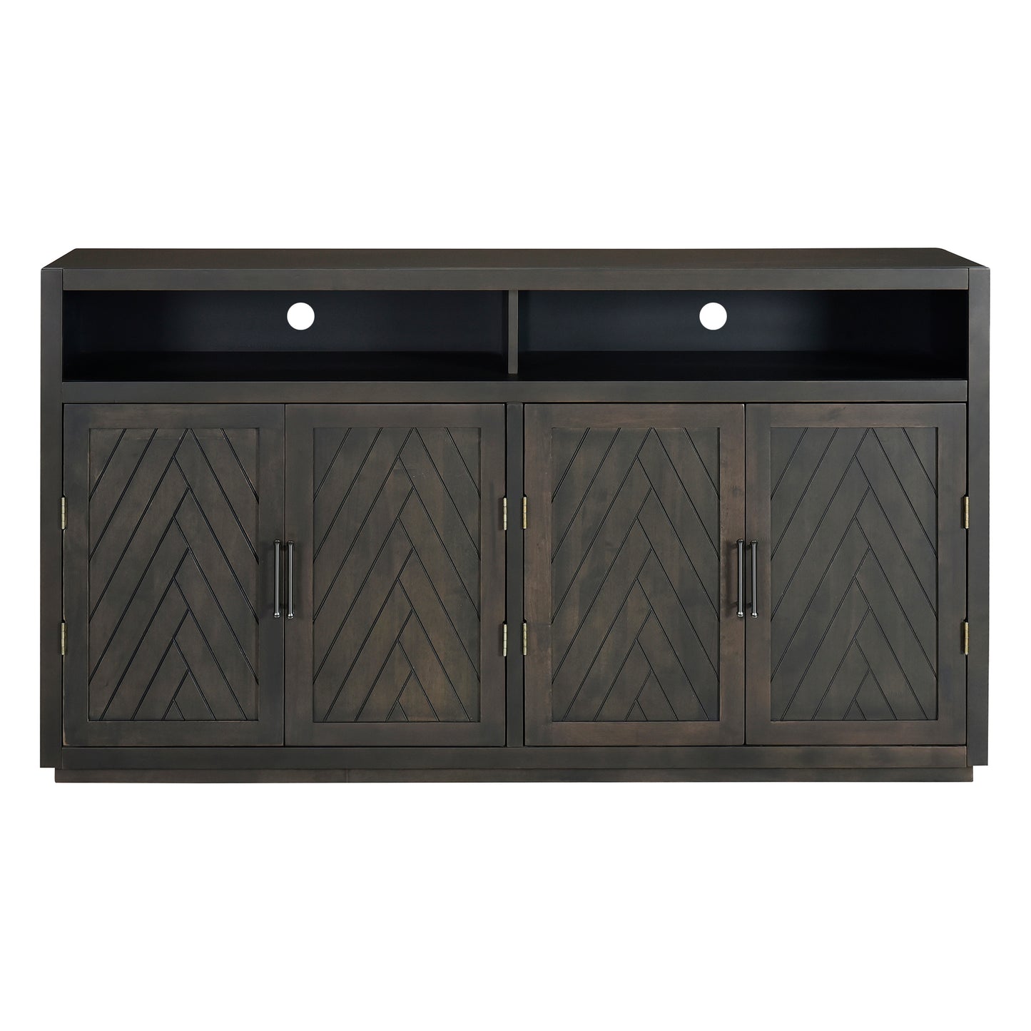 TREXM 4-door Classic Sideboard with Open Storage and Adjustable Shelves Perfect for kitchens,  living rooms (Grey Brown)