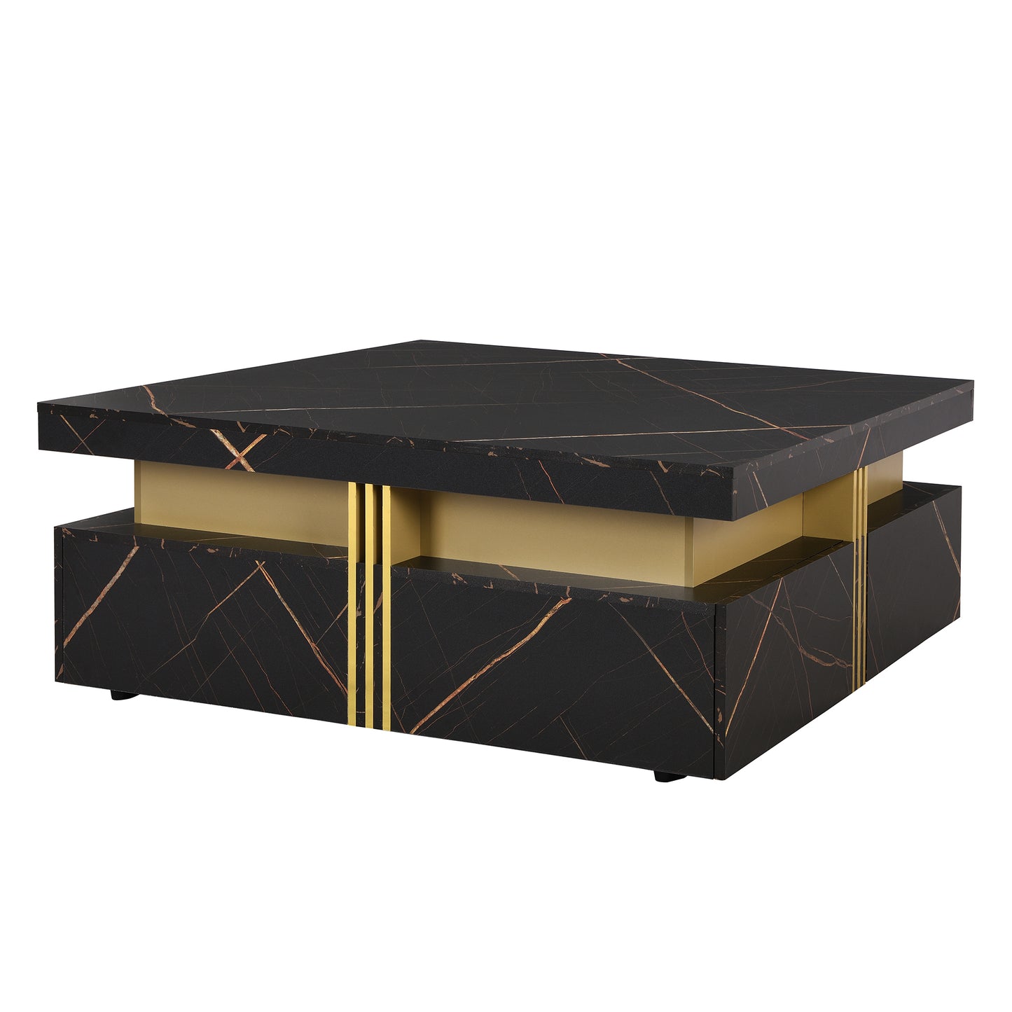 Modern Black Square Storage Coffee Table With 4 Drawers