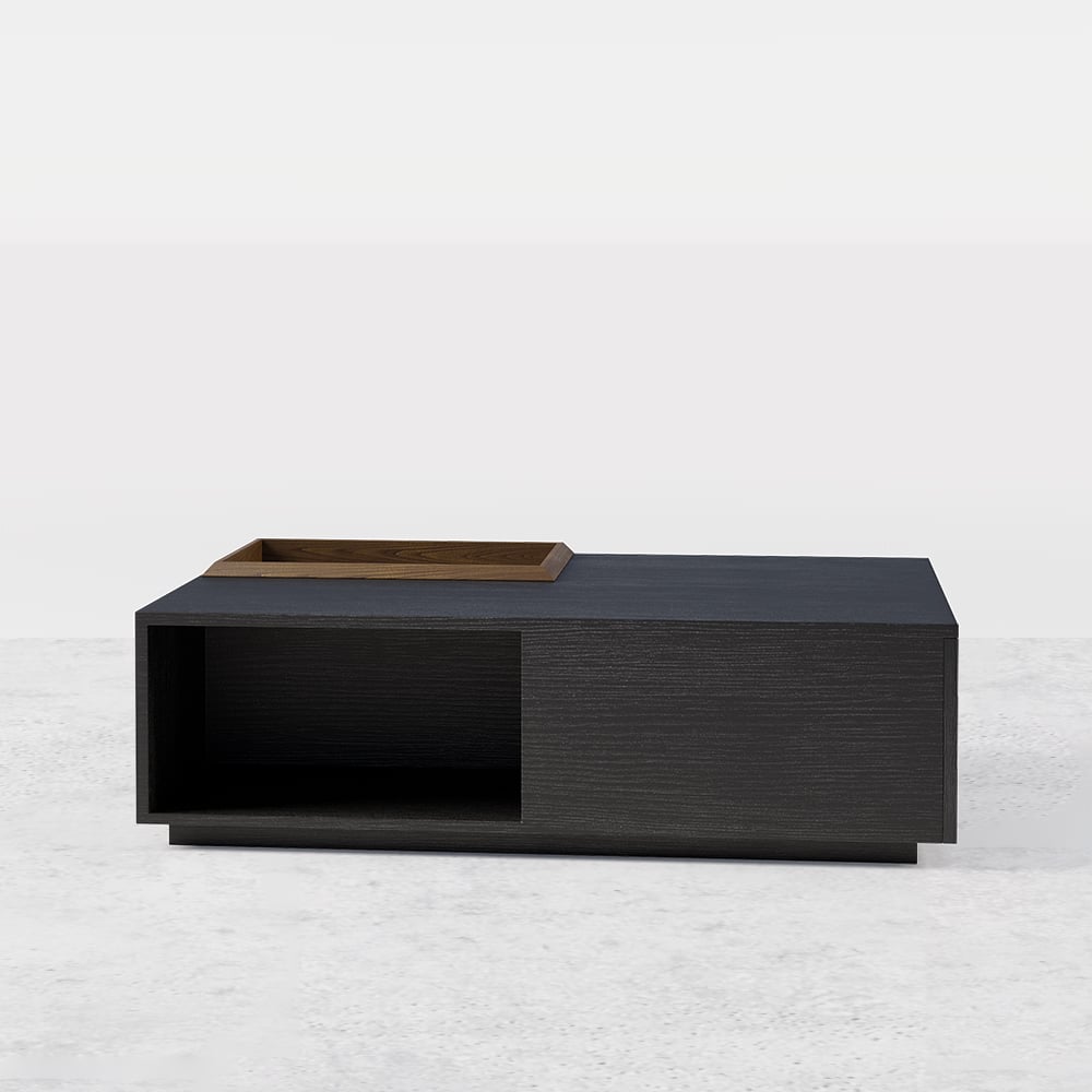 Rectangular Wood Coffee Table with Drawer & Removable Tray top Black & Walnut