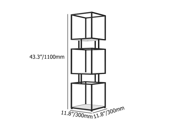 3-Tier Modern Black Cube Bookcase with Metal Tower Display Shelf