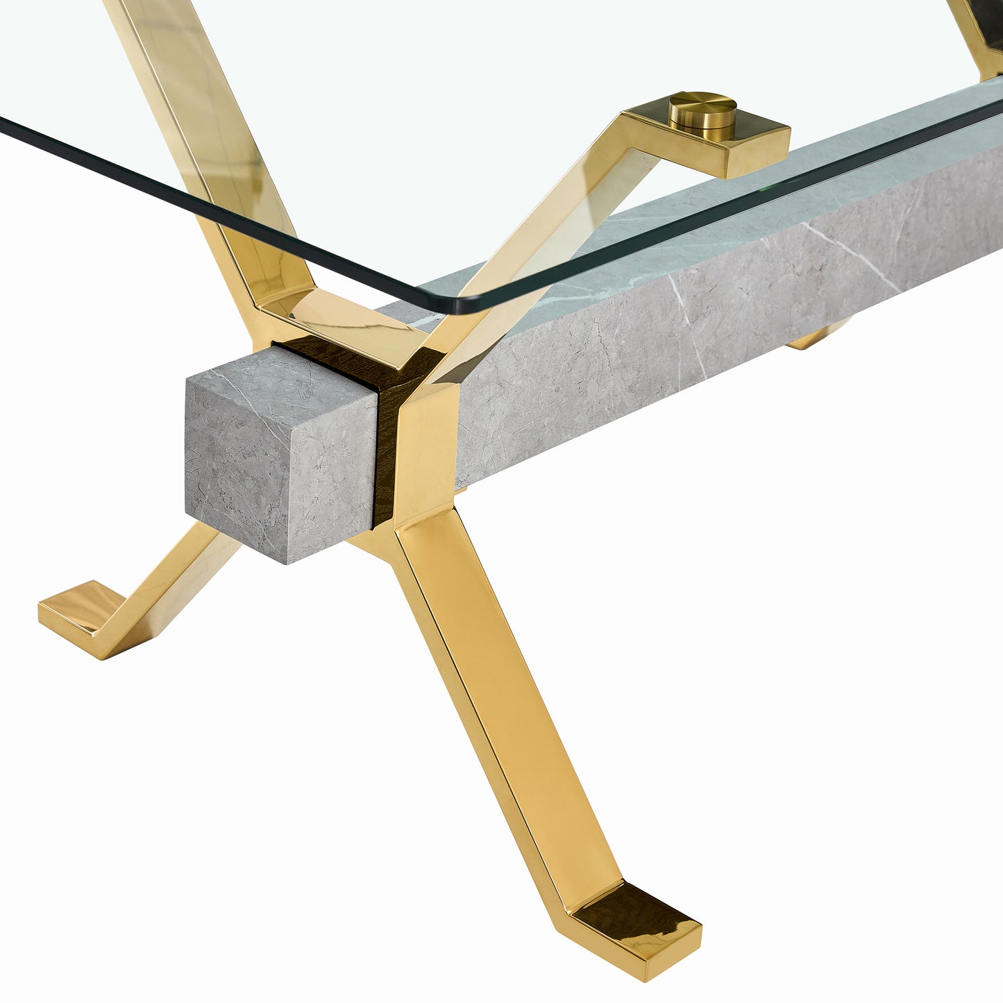 Dining table. Modern tempered glass dining table. Large modern office desk with gold plated metal legs and MDF crossbars, suitable for both home and office use. Kitchen. 79 ''x39''x30 '' 1105