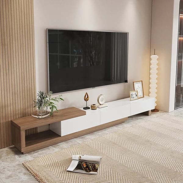 Modern TV Stand Retracted and Extendable 3-Drawer Media Console for TV Up to 80 Inch