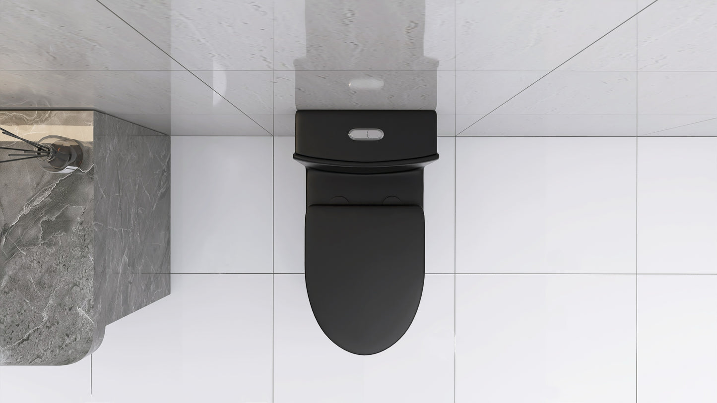 Matte Black Elongated One Piece Toilet Dual Flush 1.1/1.6 GPF Water Saving Map 1000g,Matte Black