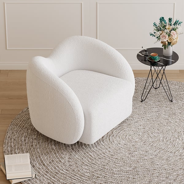 Modern White Swivel Accent Chair Cloud Boucle Lounge Chair