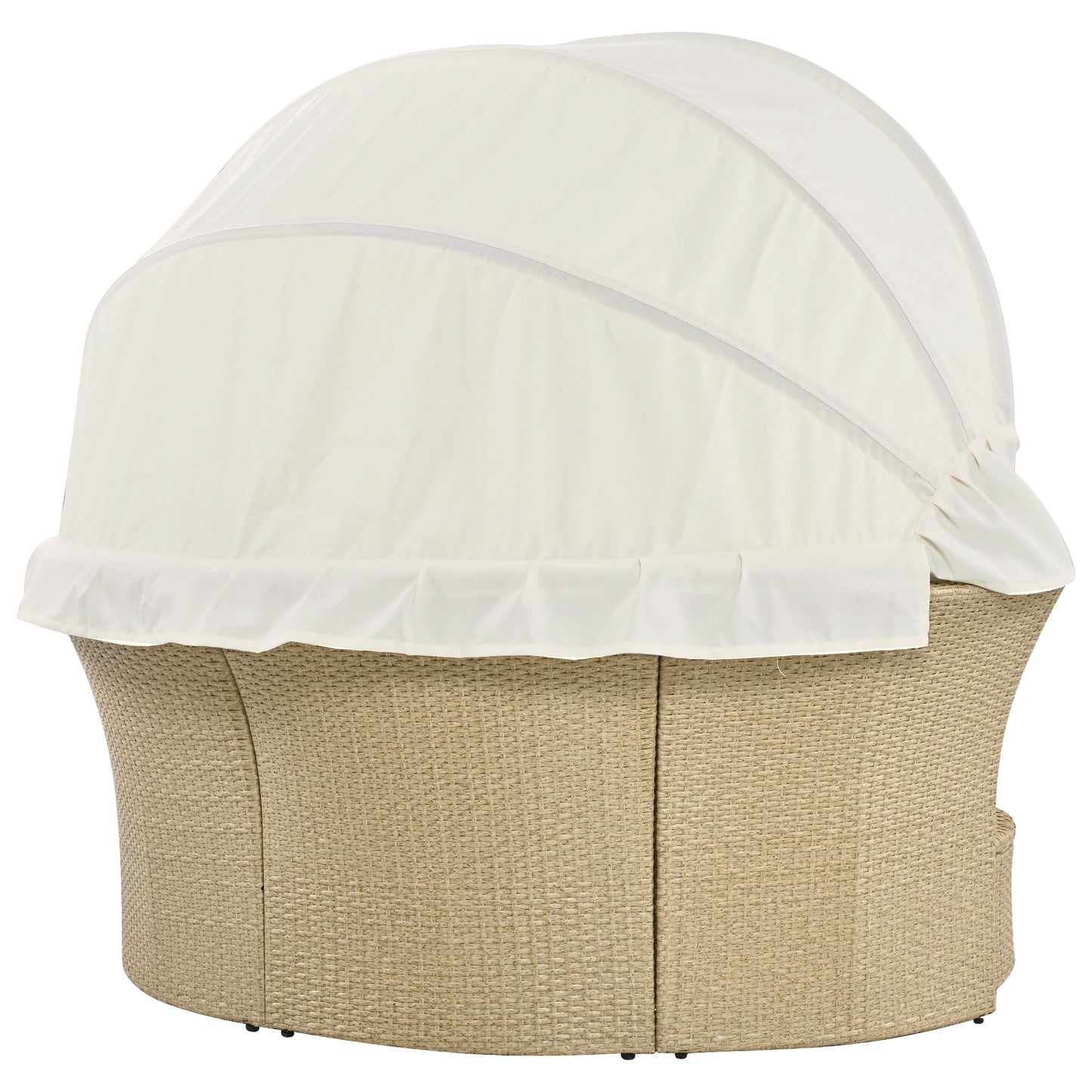 Lit de repos extérieur en osier et rotin, ensemble de meubles de canapé rond avec auvent rétractable, 4 oreillers pour pelouse, jardin, arrière-cour, porche, piscine, beige