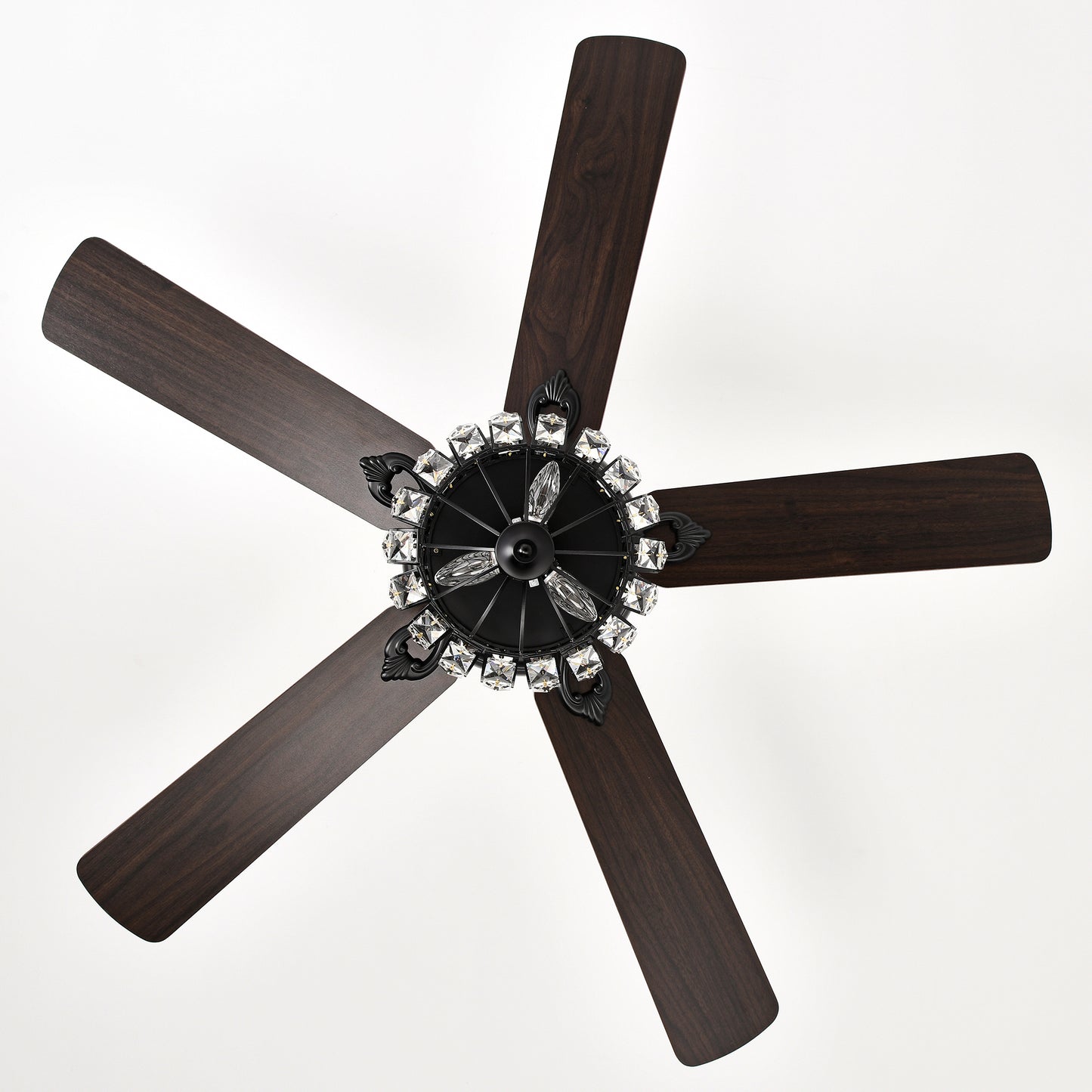 Elegant 52" Ceiling Fan Lamp - Crystal Shade, Remote Control, 3 Speeds, and 5 Reversible Blades - Matte Black