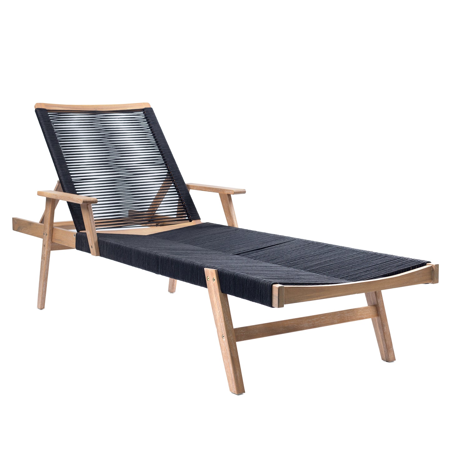 Chaise longue de patio, transat pour jardin, bord de piscine, porche, balcon, pelouse, bois d'acacia et corde