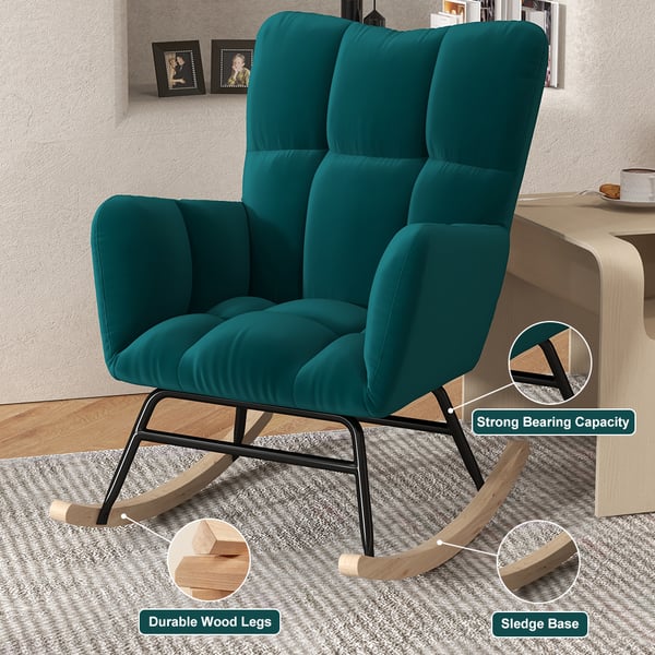 Modern Green Accent Chair with Tufted Upholstered Velvet Rocking