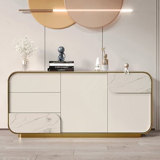 63" Modern Off White Sideboard Buffet with Storage White Sintered Stone