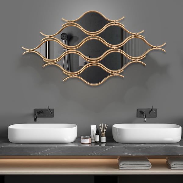 39.4" Glam Irregular Geometric Gold Metal Abstract Wall Mirror for Entryway