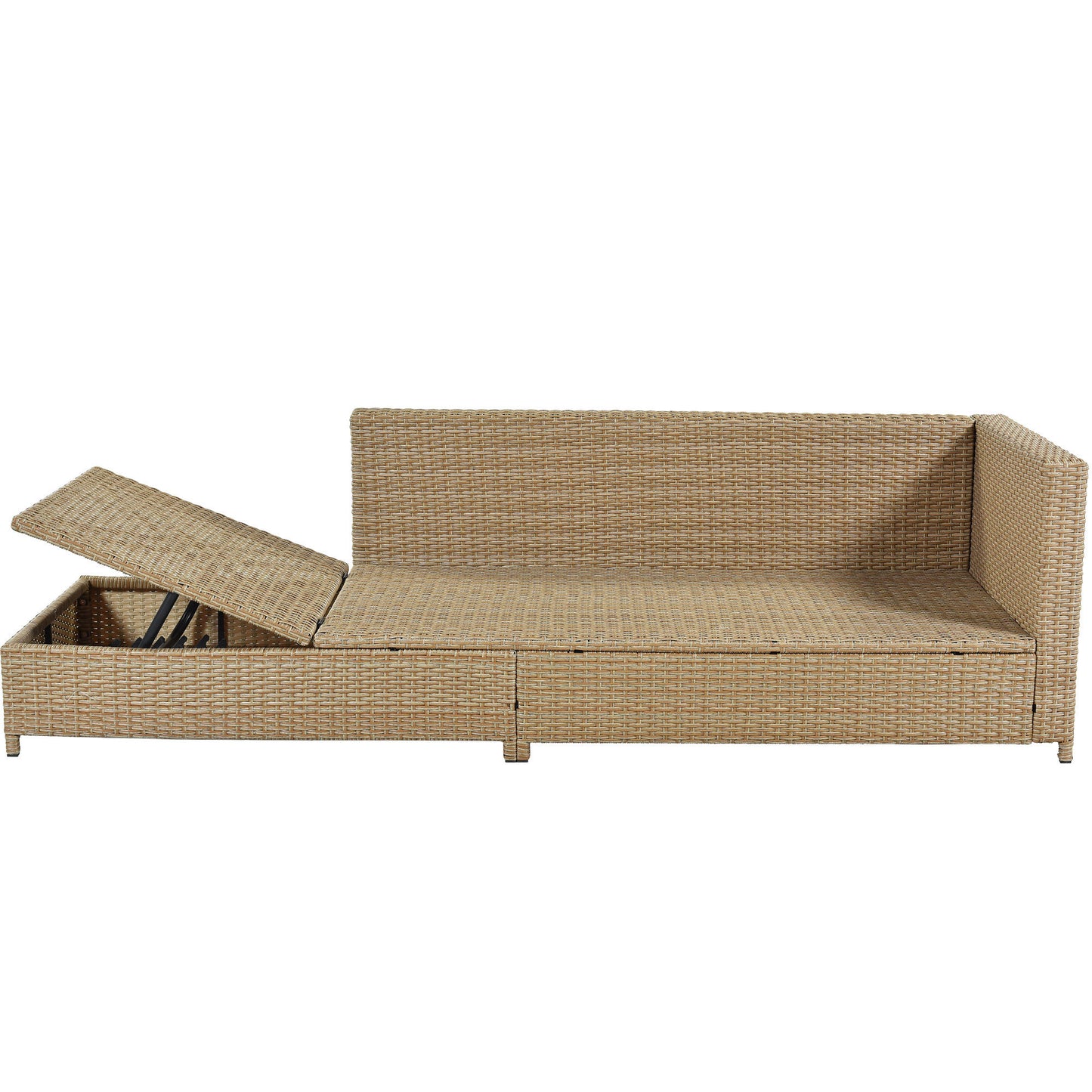 TOPMAX Ensemble de canapé 3 pièces en rotin pour patio, ensemble sectionnel en osier PE résistant aux intempéries, avec cadre de chaise longue réglable et table en verre trempé, marron naturel + coussin beige