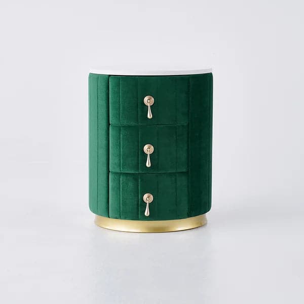 Modern Nightstand Green Round Nightstand with 3 Drawers Nightstand with Storage