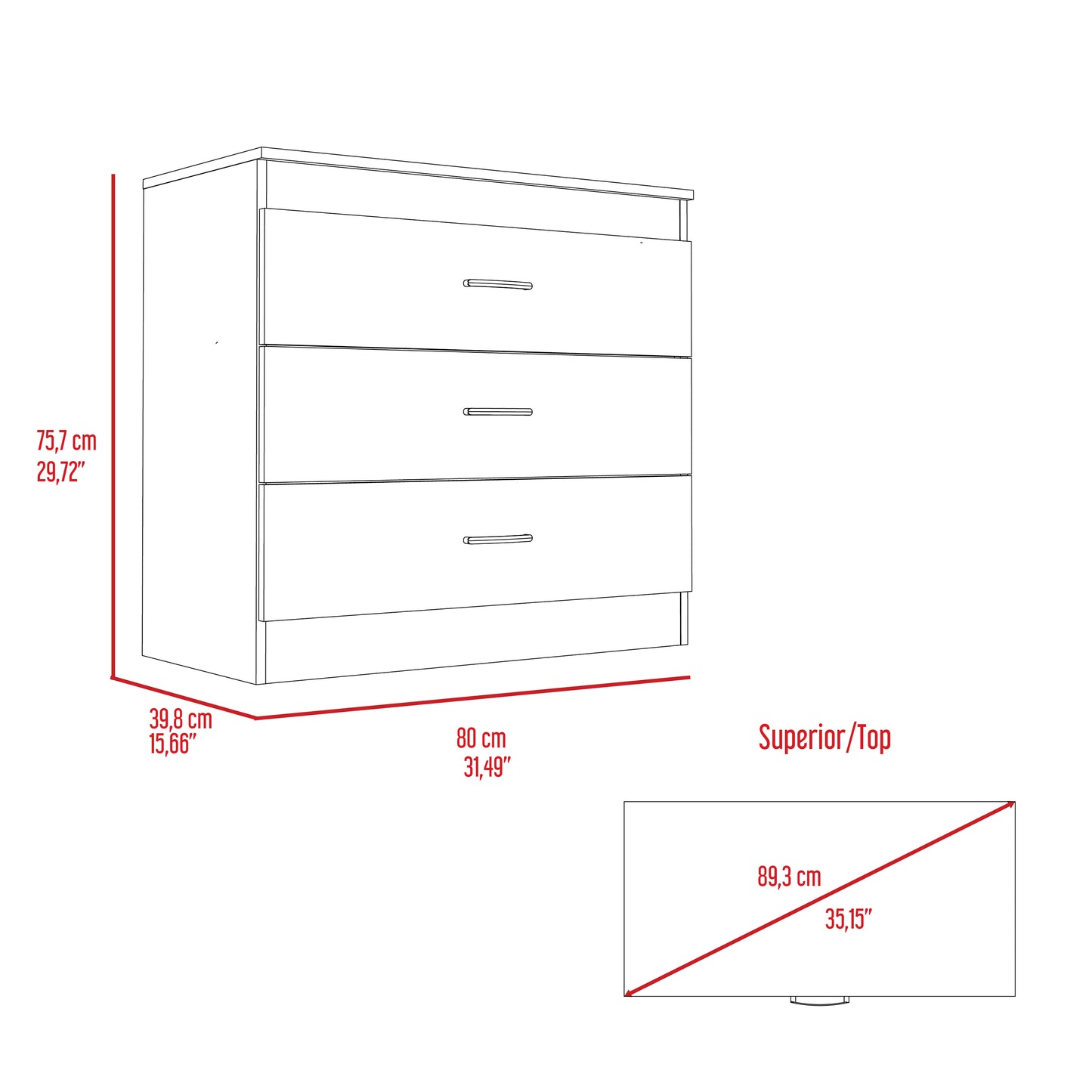 Bethage 3-Drawer Dresser White