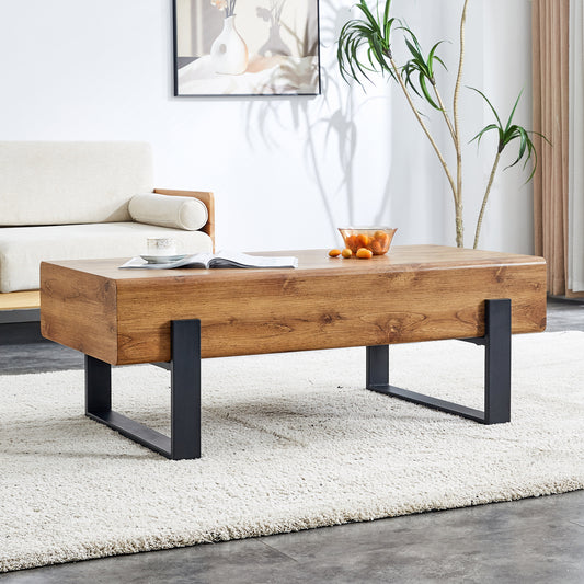 Natural Wood Tone Rustic MDF Coffee Table with Metal Legs