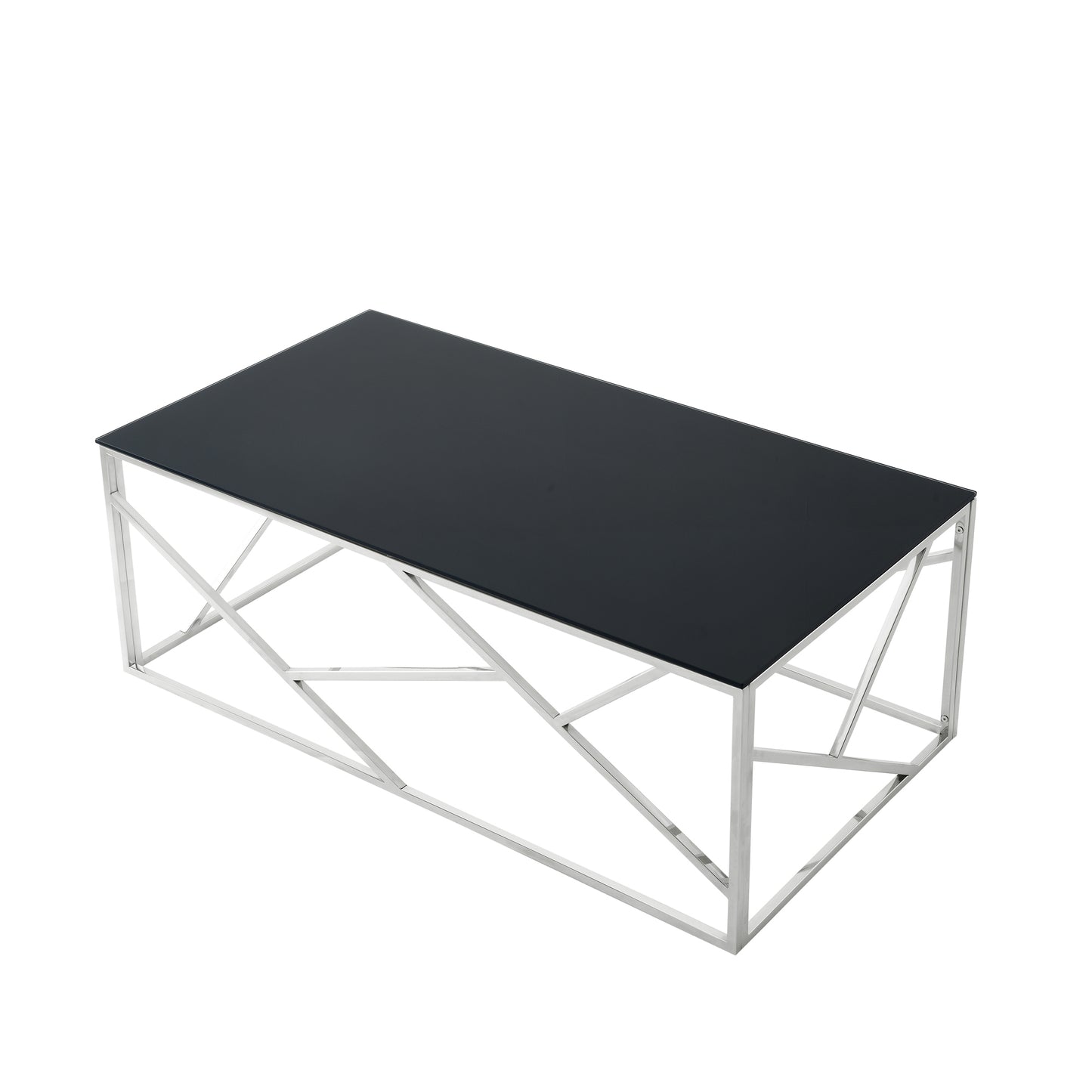 Contemporary Rectangular Coffee Table - Black Tempered Glass Top with Polished Chrome Frame, Perfect for Living Rooms