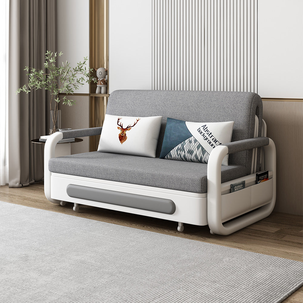 Light Gray Sleeper Sofa Bed Loveseat Cotton & Linen Upholstered with Solid Wood Frame In Small