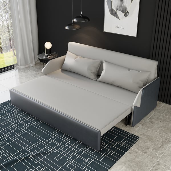 77 Inches Modern Gray Convertible Storage Full Sleeper Sofa Leath-Aire Upholstery