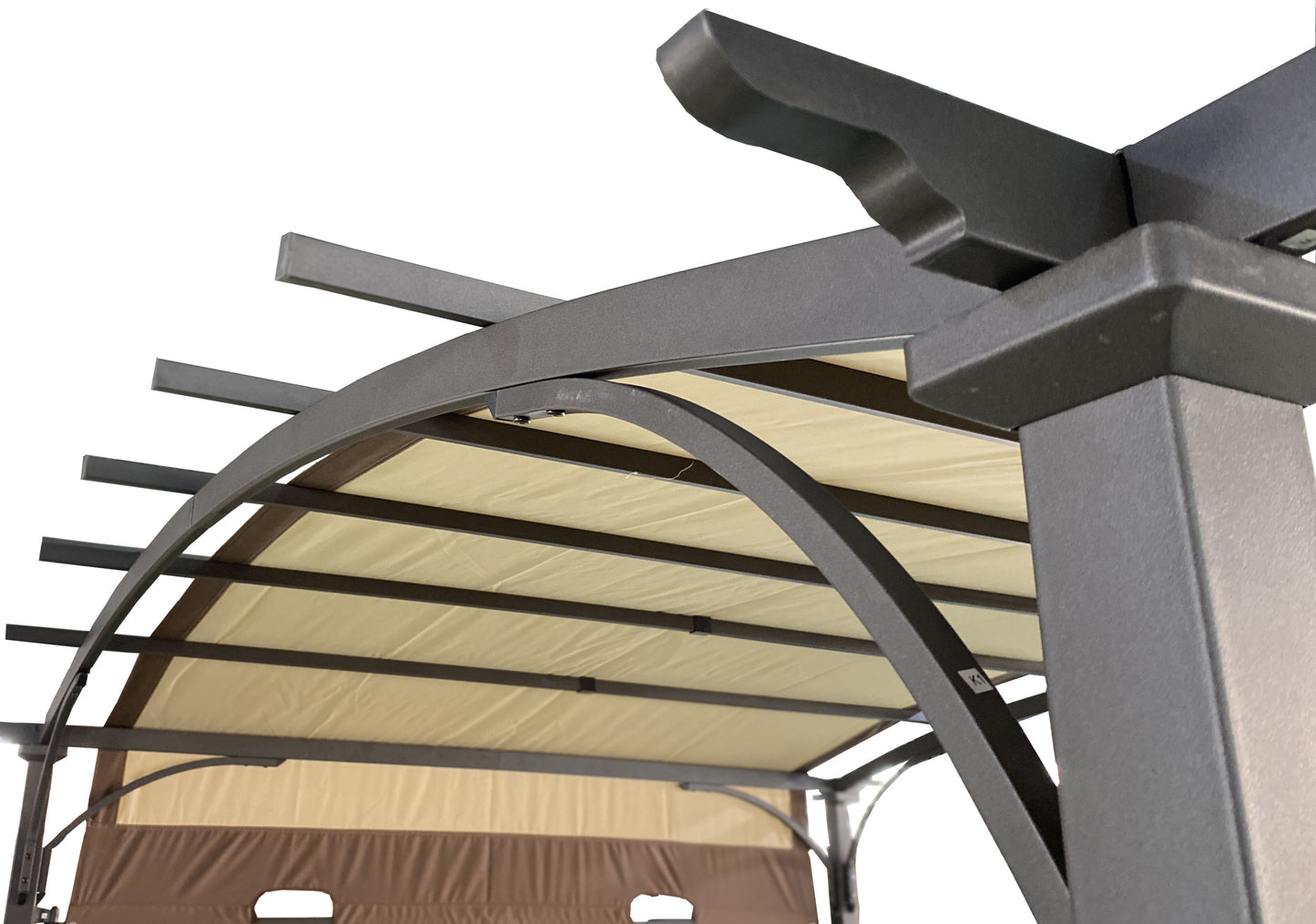 Pergola d'extérieur rétractable de 12 x 9 pieds, auvent arqué, tonnelle avec pare-soleil réglable et imperméable pour terrasse de jardin et pelouse (beige)