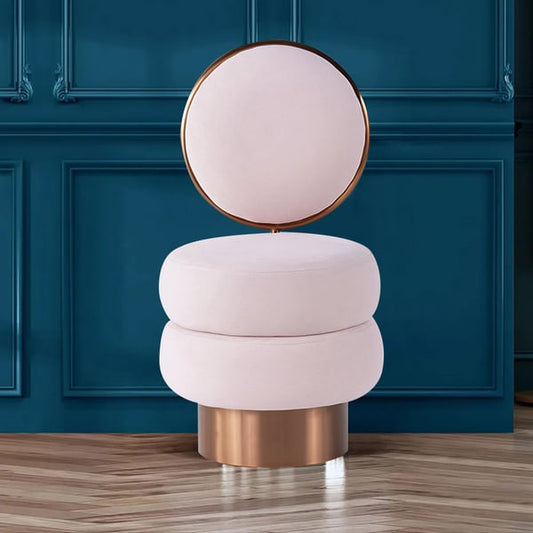 Tabouret de meuble-lavabo en velours rose avec chaise d'appoint ronde capitonnée à dossier or rose