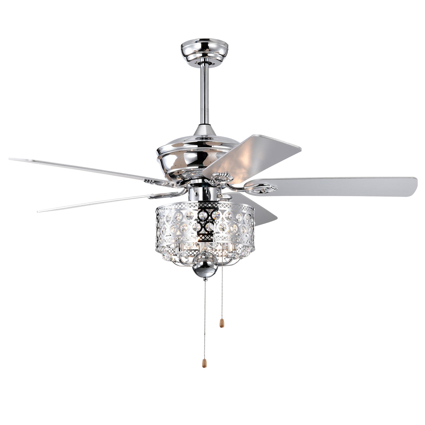 Chrome 52" Ceiling Fan with Reversible Motor - Indoor Use, Pull Chain Control (No Light Bulb)