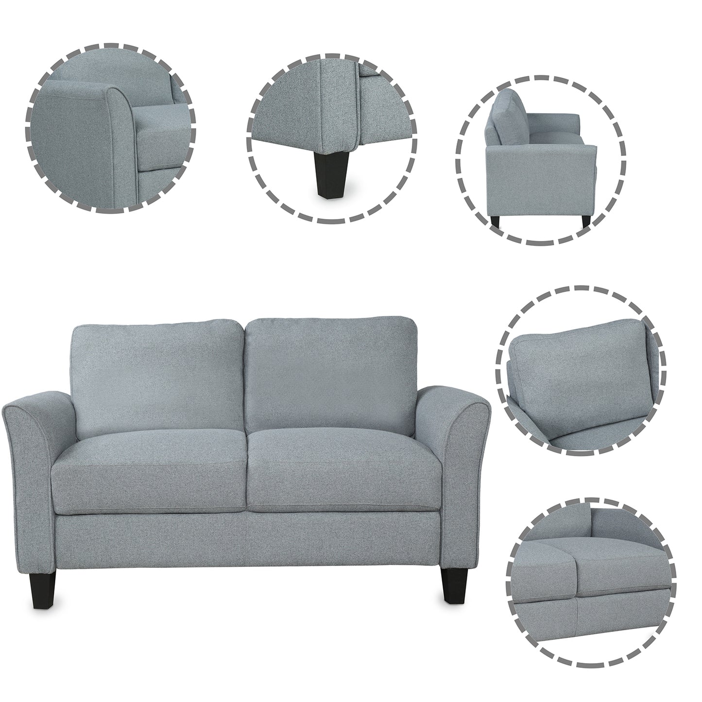 Meubles de salon, canapé causeuse et canapé 3 places (gris)