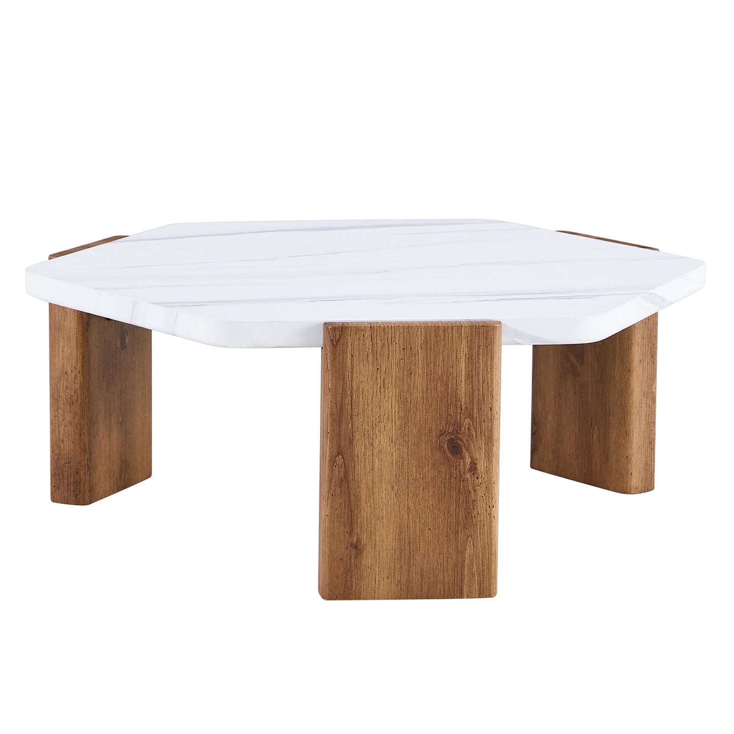 Stylish MDF Coffee Table - White Tabletop with Wooden Legs, Ideal for Living Spaces and Guest Rooms