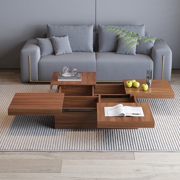 Square Coffee Table Sliding Top with Storage in Walnut