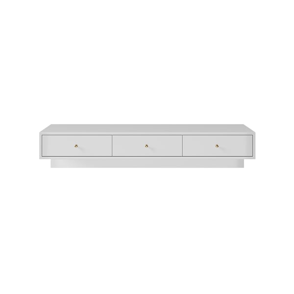 Modern White Floating Desk with Drawers Wall Mounted Desk in Pine Wood Frame