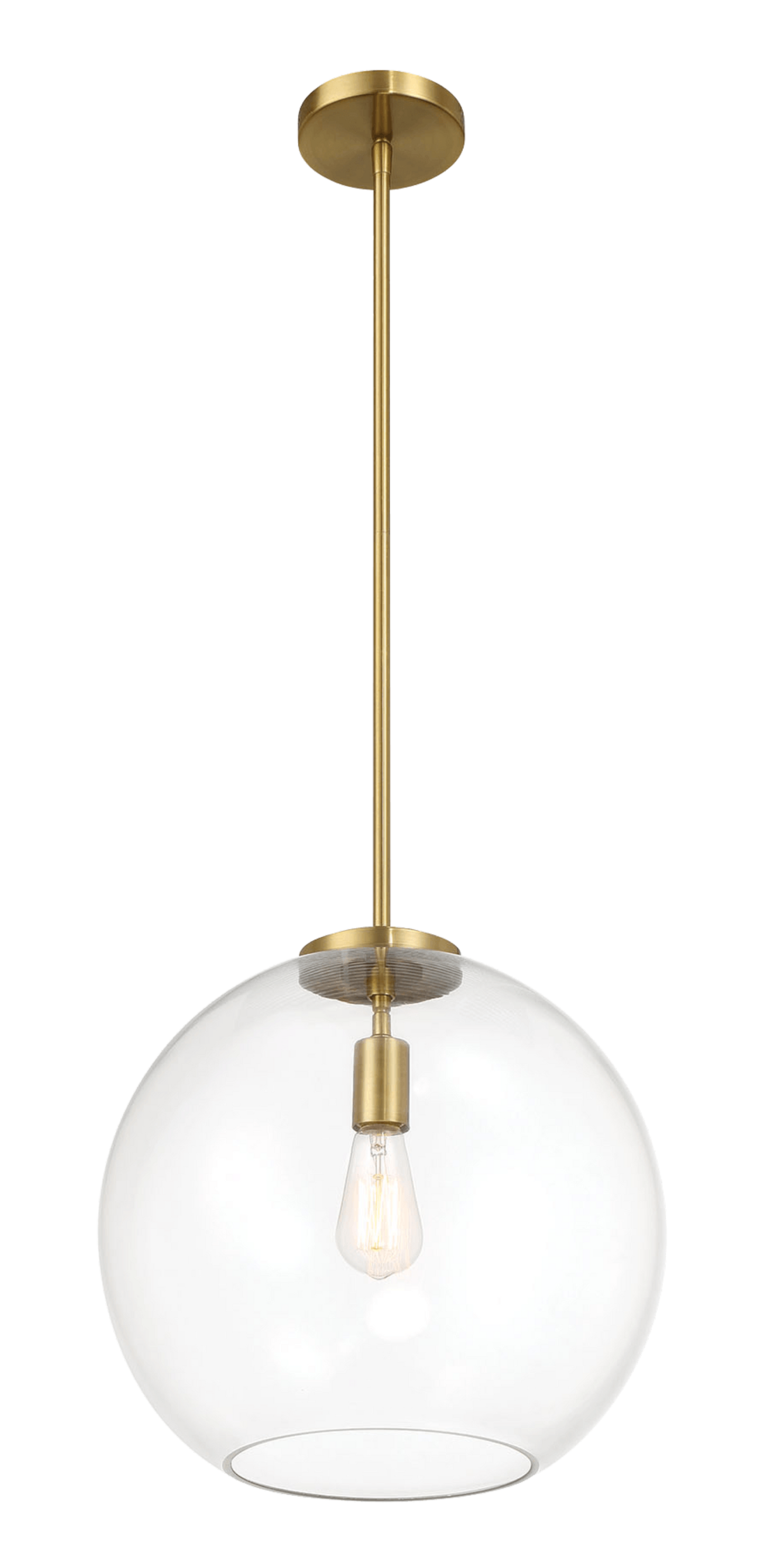 Gleam Single Light Pendant Lamp With Clear Globe Glass - Satin Brass