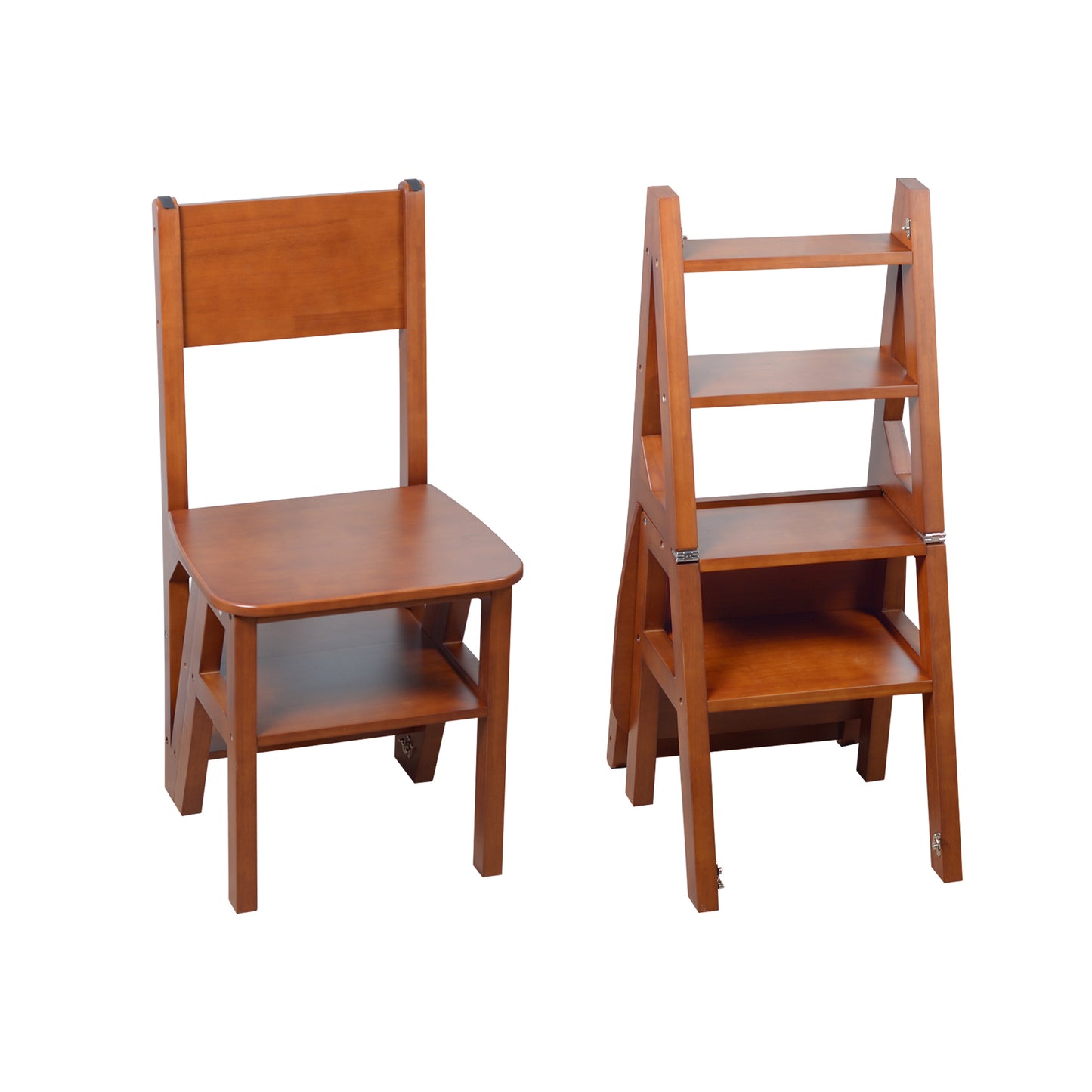 Brown Finish,Solid Wood Step Folding Ladder Chair,Multifunction Wood Folding Stool for Home Kitchen Library Ladder Chair