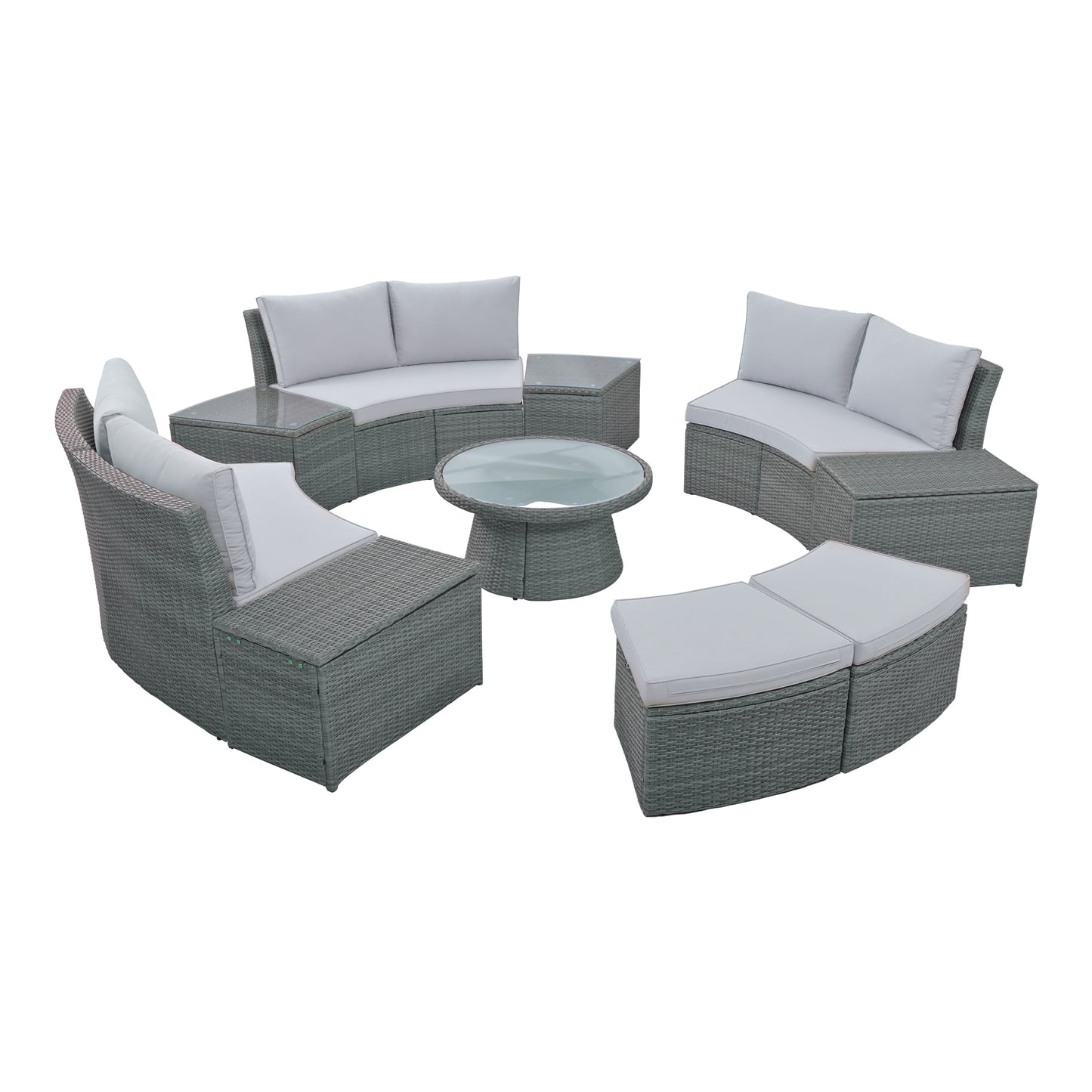 TOPMAX Ensemble de canapé d'extérieur sectionnel demi-rond en rotin 10 pièces, ensemble de meubles de conversation en osier PE pour combinaison gratuite, gris clair