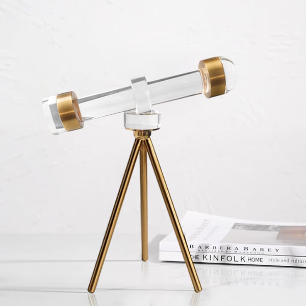 Modern Crystal Telescope Sculpture Ornament Art Decor with Gold Metal Tripod Stand