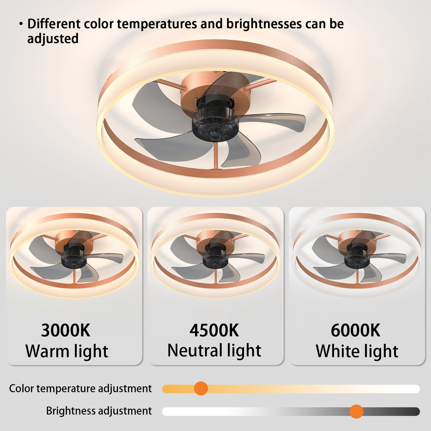 Sleek Rose Gold Ceiling Fan with Dimmable LED Lights - Embedded Installation for a Modern Look