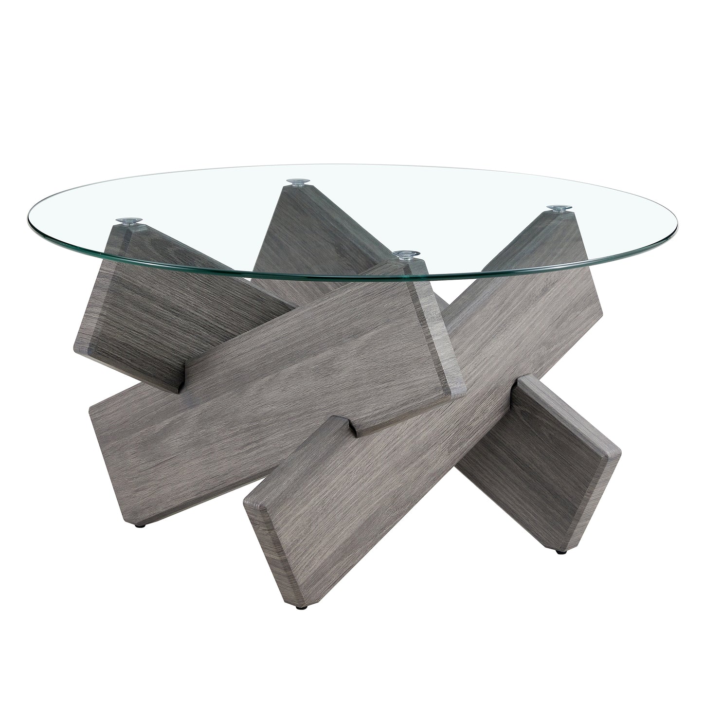 Contemporary Round Coffee Table with Tempered Glass Top - 33.4" Design, Suitable for Living and Dining Areas