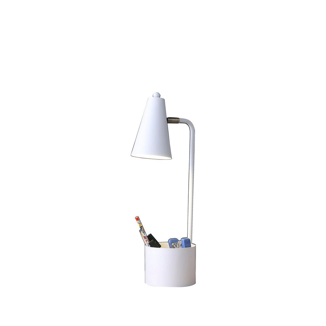 19.5" Student White Metal Task Desk Lamp with Organizer