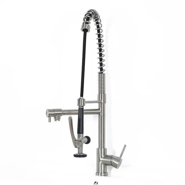 Commercial Pull Down Pre-rinse Spring Sprayer Brushed Nickel Kitchen Sink Faucet with Deck Plate Solid Brass