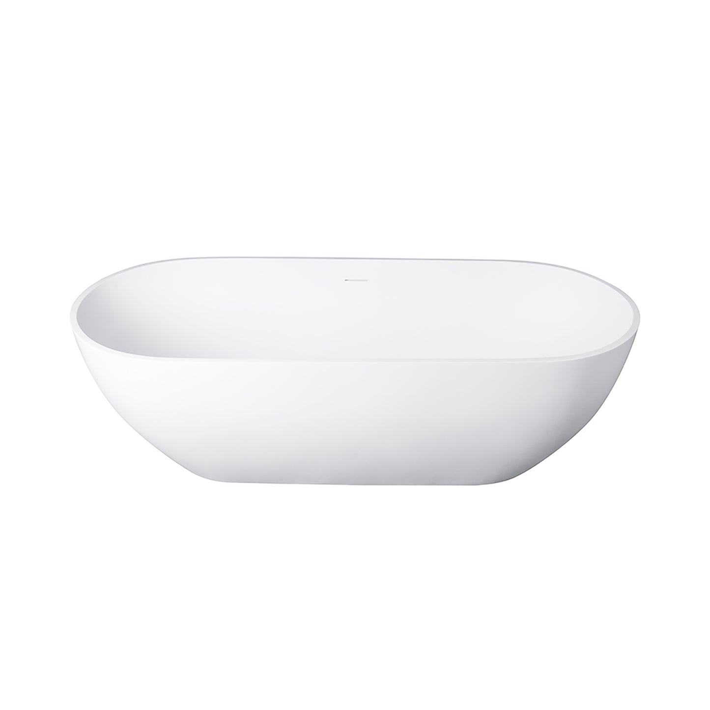 Elegant 59" Freestanding Solid Surface Bathtub – Luxury Matte White Soaking Tub with Efficient Overflow & Pop-Up Drain